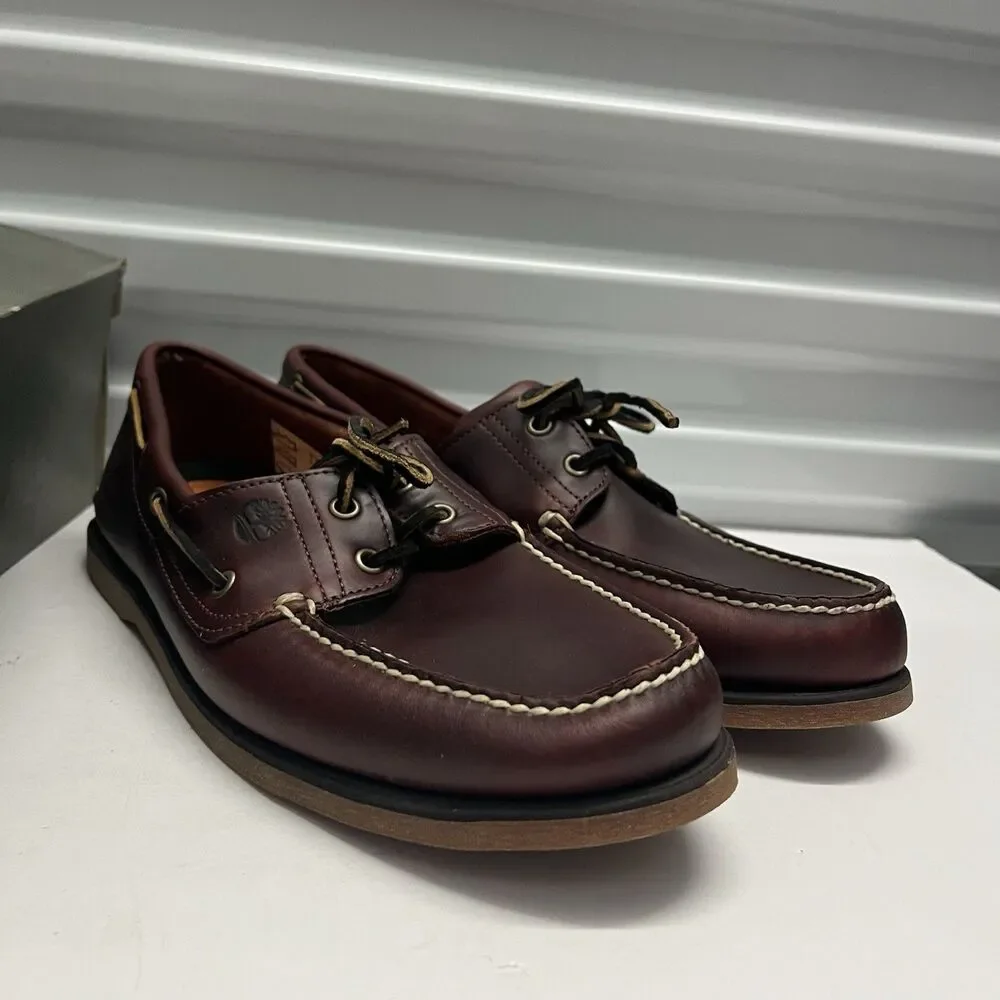 TIMBERLAND MENS CLASSIC 2 EYE ROOT BEER SHOE BROWN FULL GRAIN BOAT SHOE SZ 14